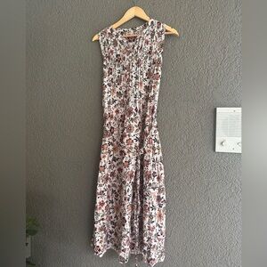 Faherty White Sleeveless Maxi Dress with Brown & Pink Floral